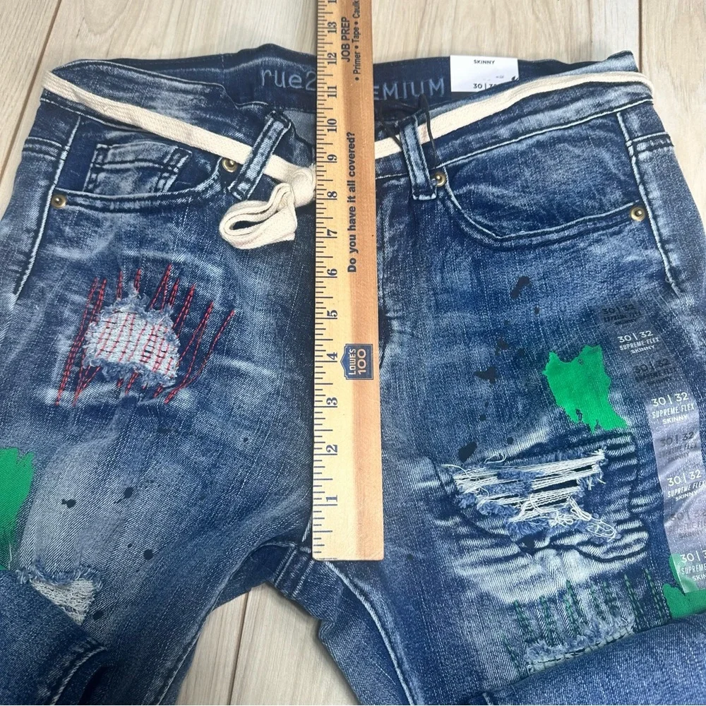 Rue21 Premium Supreme Flex Skinny Jeans 30X32 Distressed Paint‎ Splatter New